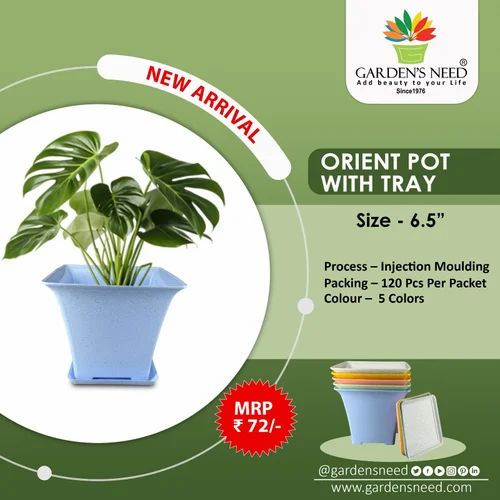 Garden's Need — Orient Pot With Tray 6.5 Inch Flower Pot — 6.5 Inch Planter