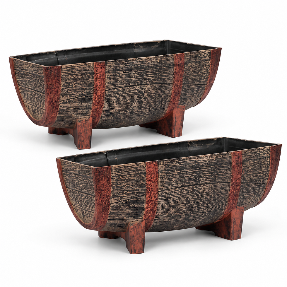 Garden's Need — Rectangular 16 Inch Half Barrel Flower Planter Pot, Balcony, Home Decor - Set of 2
