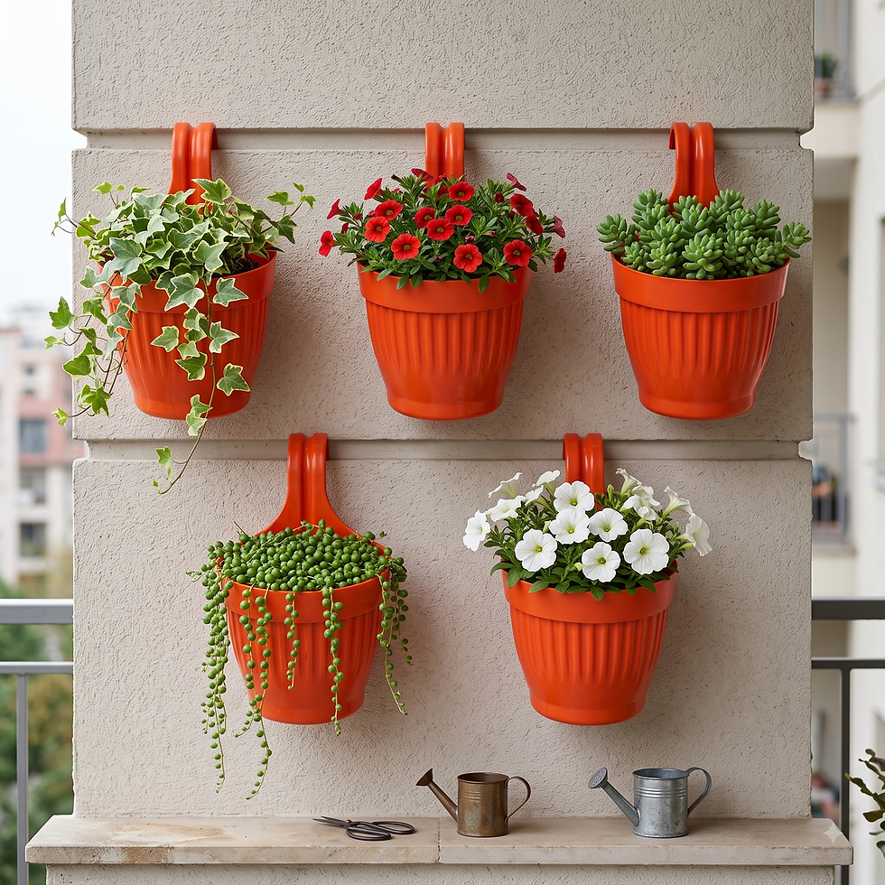 Garden's Need — Dzire Wall Hanging Flower Pot – 7 Inch Ribbed Planter with Hook Handle | Set of 5