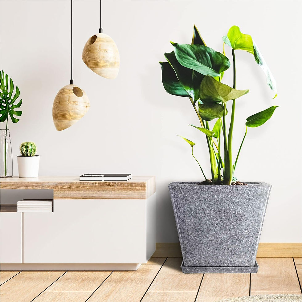 Garden's Need — 12 inch (30 cm) Square Greece Marble Look Flower Pot with Tray