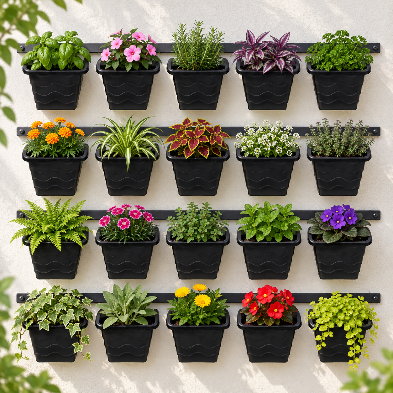 Garden's Need — Vertical Hook Pot 4 Inch Black (Set of 20) – Hanging Wall Planters for Vertical Gardening, Nursery Plant