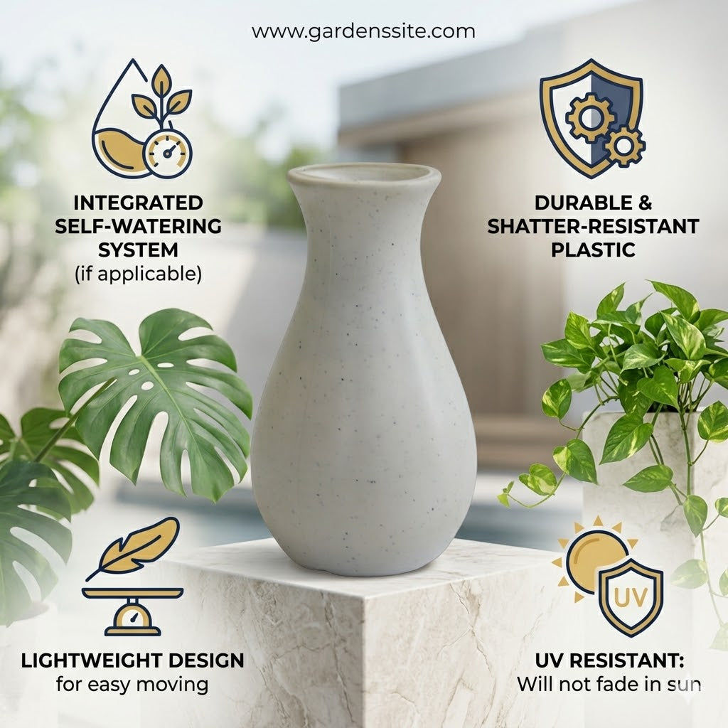 Garden's Need — 6 inch (15 cm) Round White Lucky Plastic Flower Vases Indoor Decor (Set of 4)