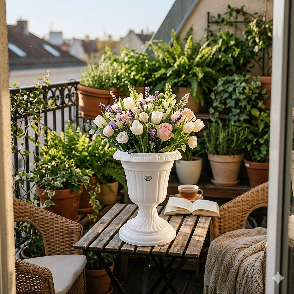 Garden's Need — 13 inch (33 cm) Decorative Tulip Flower Vase White Plastic Flower Holder for Home & Tabletop Decor
