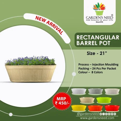Garden's Need — Rectangular Barrel Pot — 21 Inch Planter