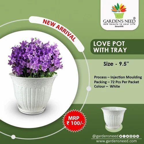 Garden's Need — Love Pot With Tray 9.5 Inch Plastic Flower Pot — 9.5 Inch Planter