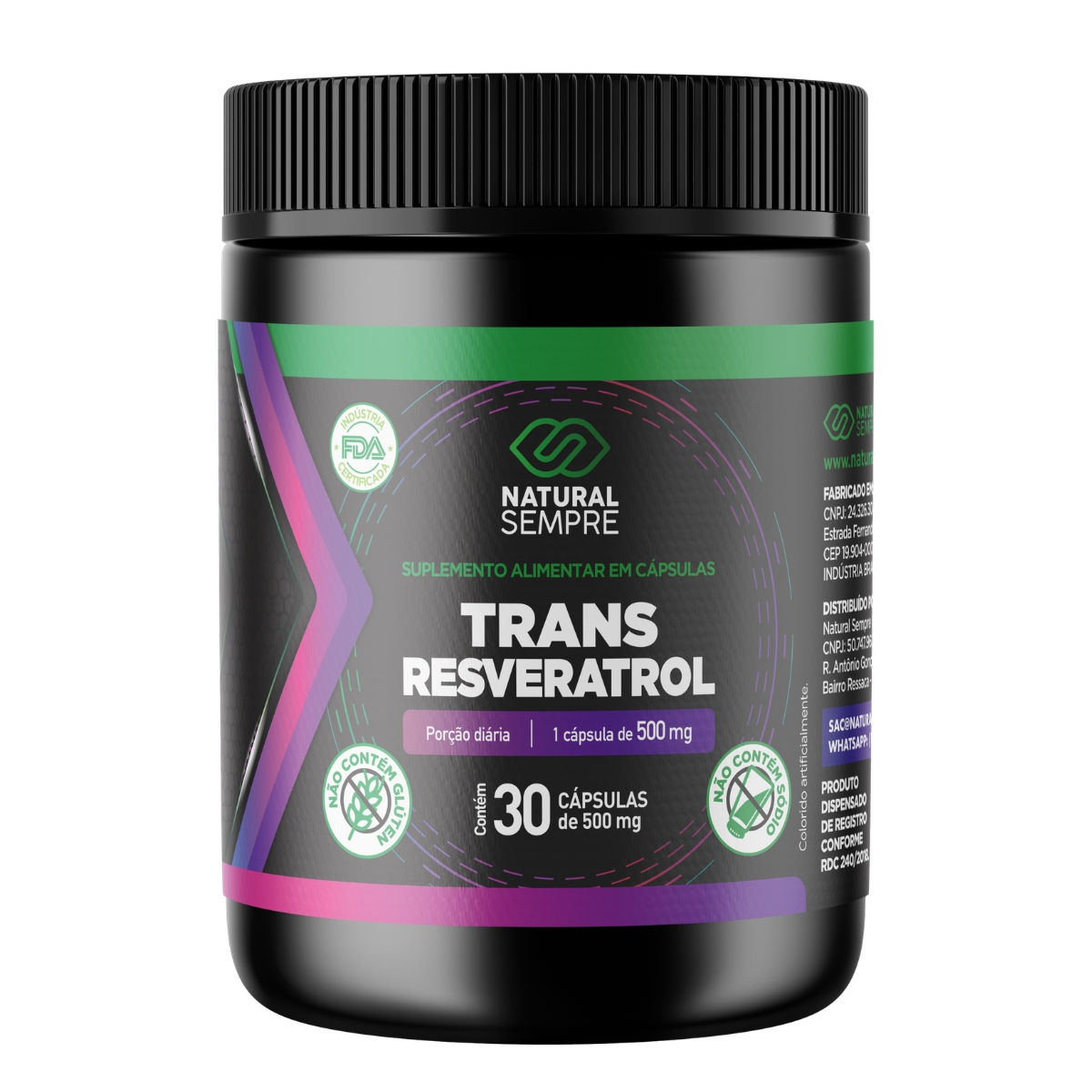 Trans Resveratrol Pure 500mg 30 Cápsulas