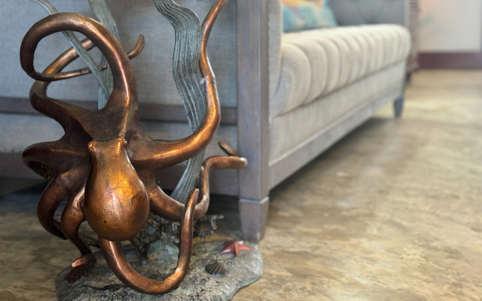 The octopus table is a playful coastal centerpiece, with its curling tentacles and ocean-inspired charm bringing the island spirit right indoors.