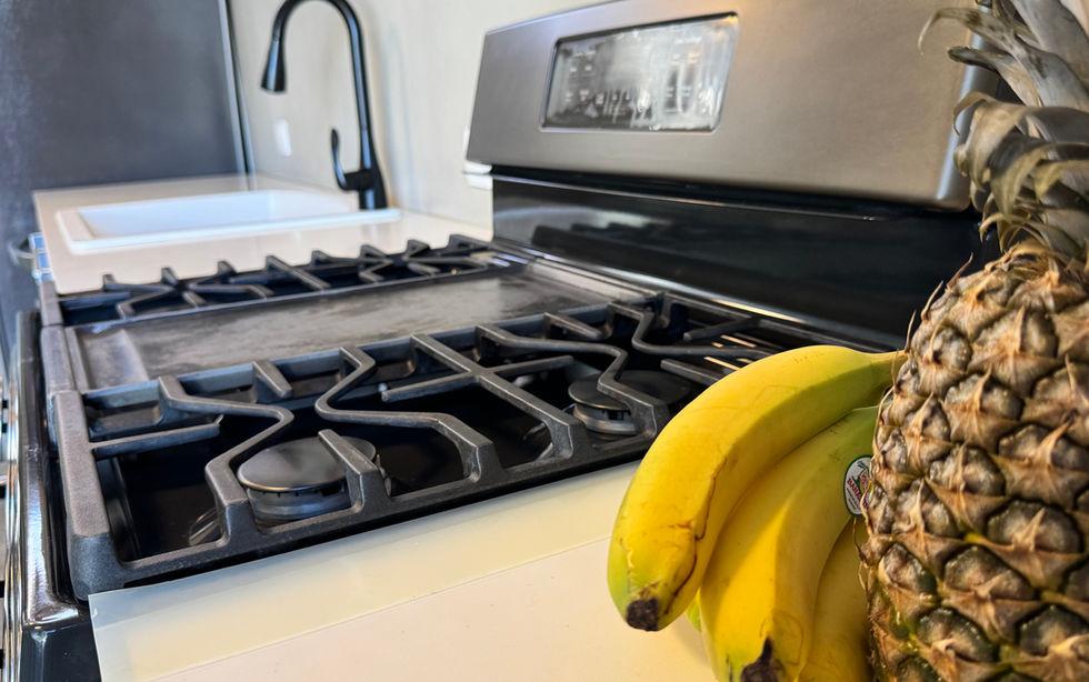 The kitchen features a 5-burner gas stove with a convection oven which makes it easy to prepare anything from a quick breakfast to a delicious island inspired dinner.