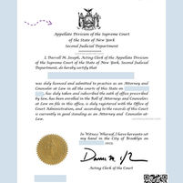 Apostilla del certificado de buena reputación de un abogado en New York