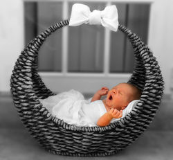 a yawning baby Black and white and color