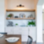 WED light gray bar with floating shelves'