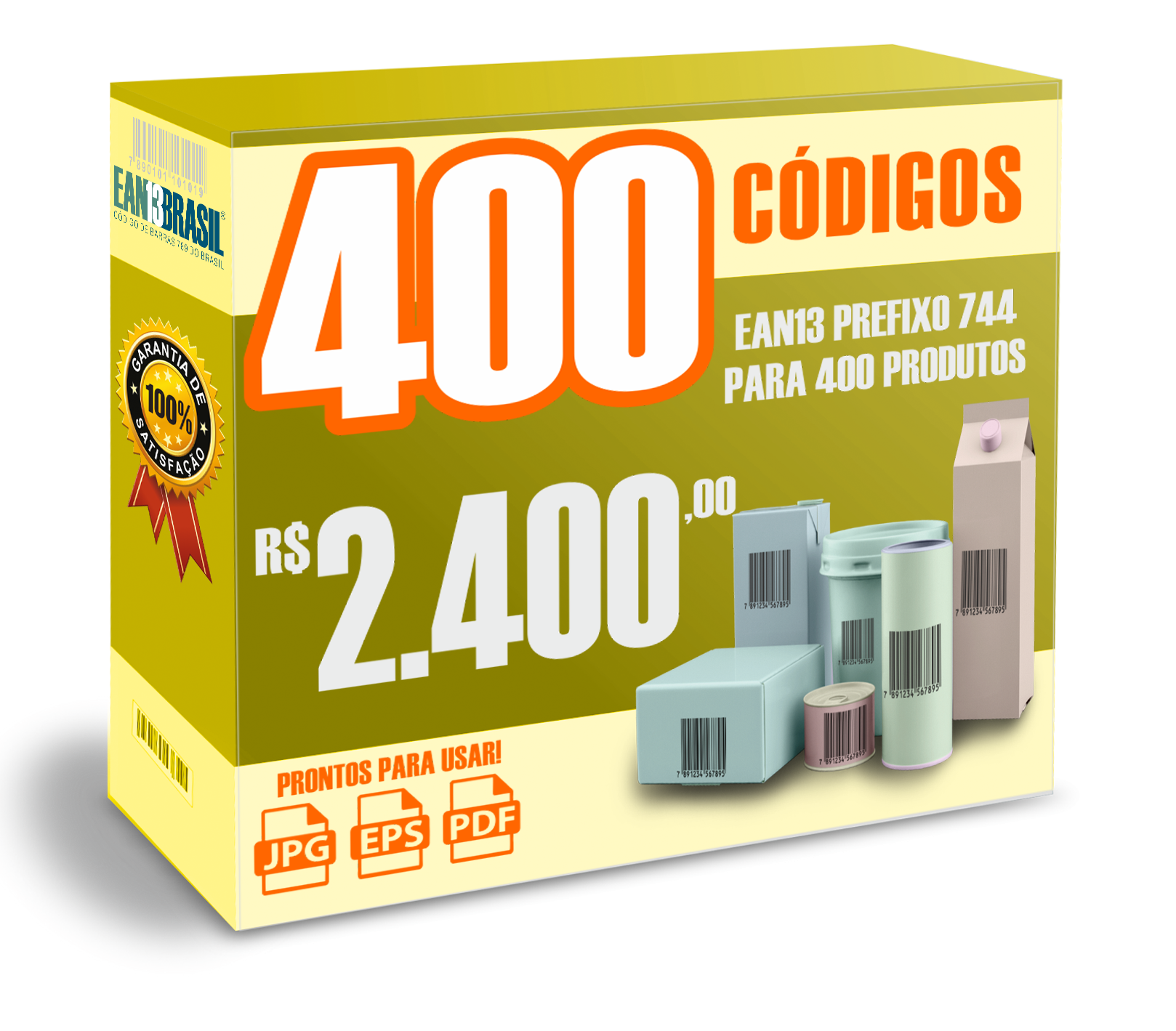 744 EAN-13 Pacote com 400 unidades para 400 Produtos
