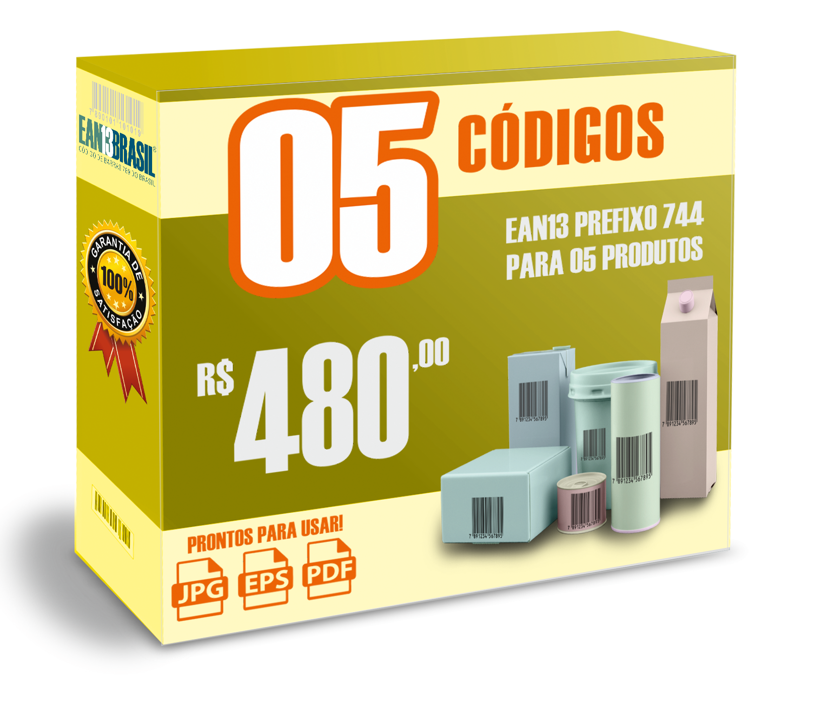 744 EAN-13 Pacote com 05 unidades para 05 Produtos
