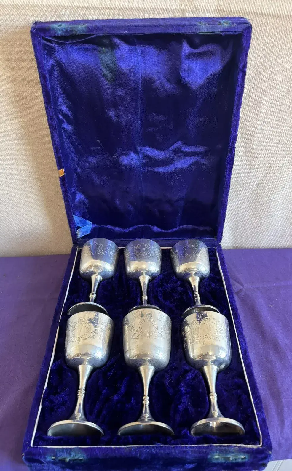 Set of Six Vintage Silver Plated Goblets In Presentation Box