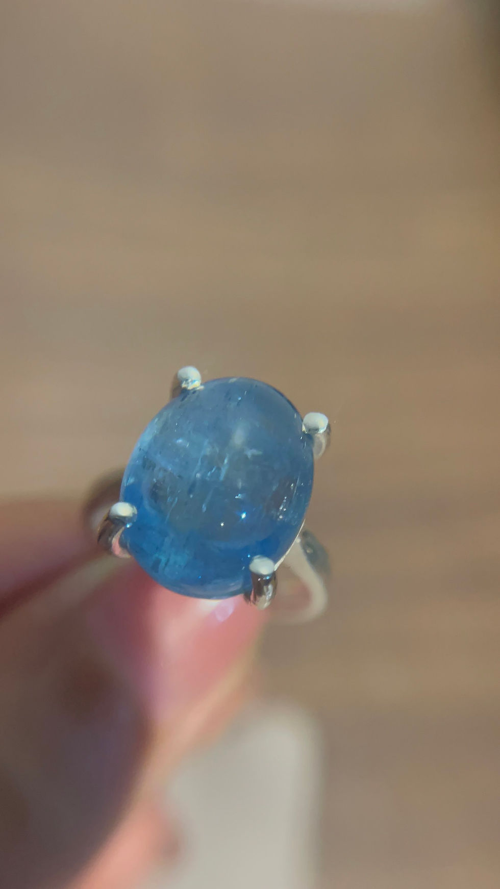 Miniatura: Nhẫn Aquamarine thiên nhiên, cắt Cabochon , bạc cao cấp . Ms 07