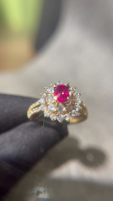 Miniatura: Nhẫn Ruby facet thiên nhiên đỏ huyết bồ câu, vàng 10k  ms 01