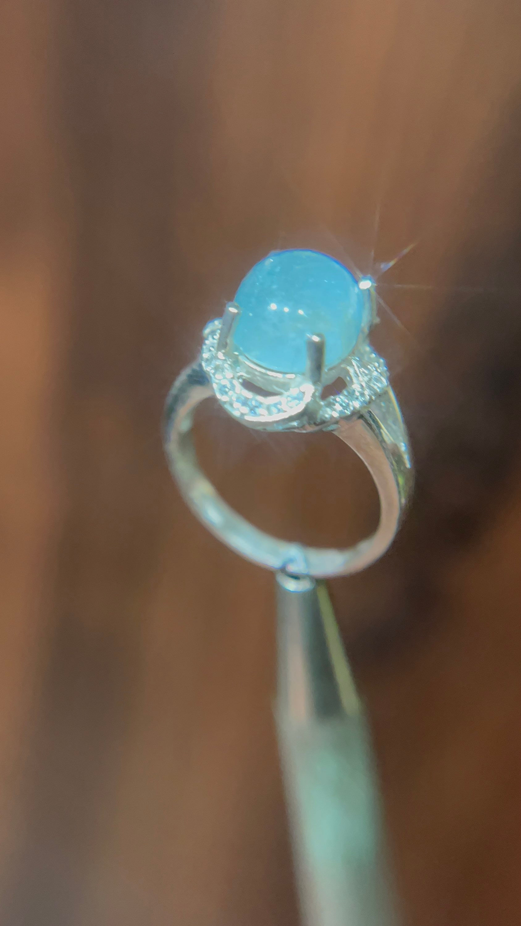 Nhẫn Aquamarine thiên nhiên, cắt Cabochon , bạc cao cấp . Ms 01