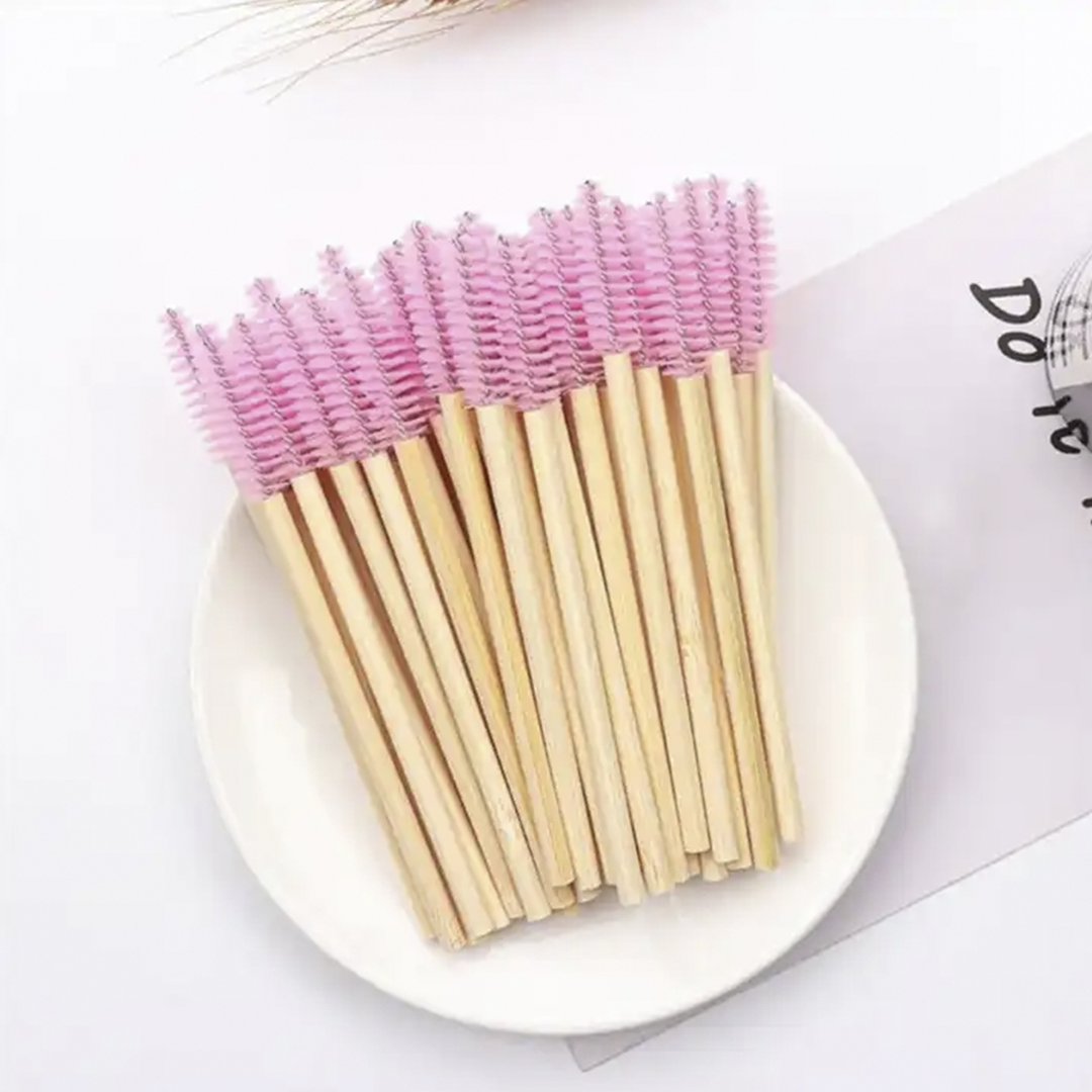 Cepillo de cejas con mango en Bamboo Rosa desechable POR 10 UNIDADES