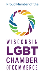 Logo showing the state of Wisconsin with Proud Member of WI LGBT Chamber of Commerce
