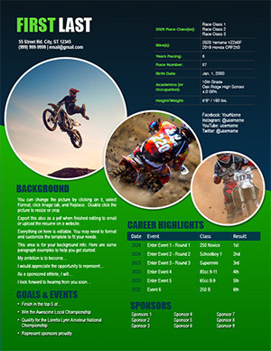 Flow Motocross Resume Template | Sponsorship Resumes