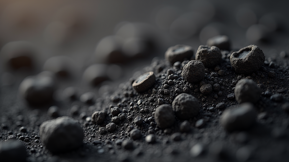 Close-up view of porous biochar particles showing texture