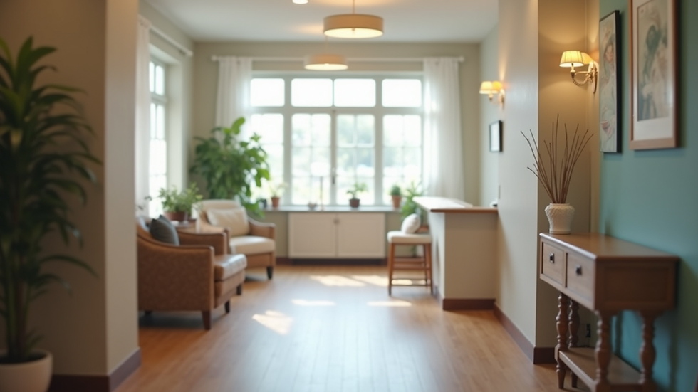 Eye-level view of a chiropractic clinic with a welcoming atmosphere