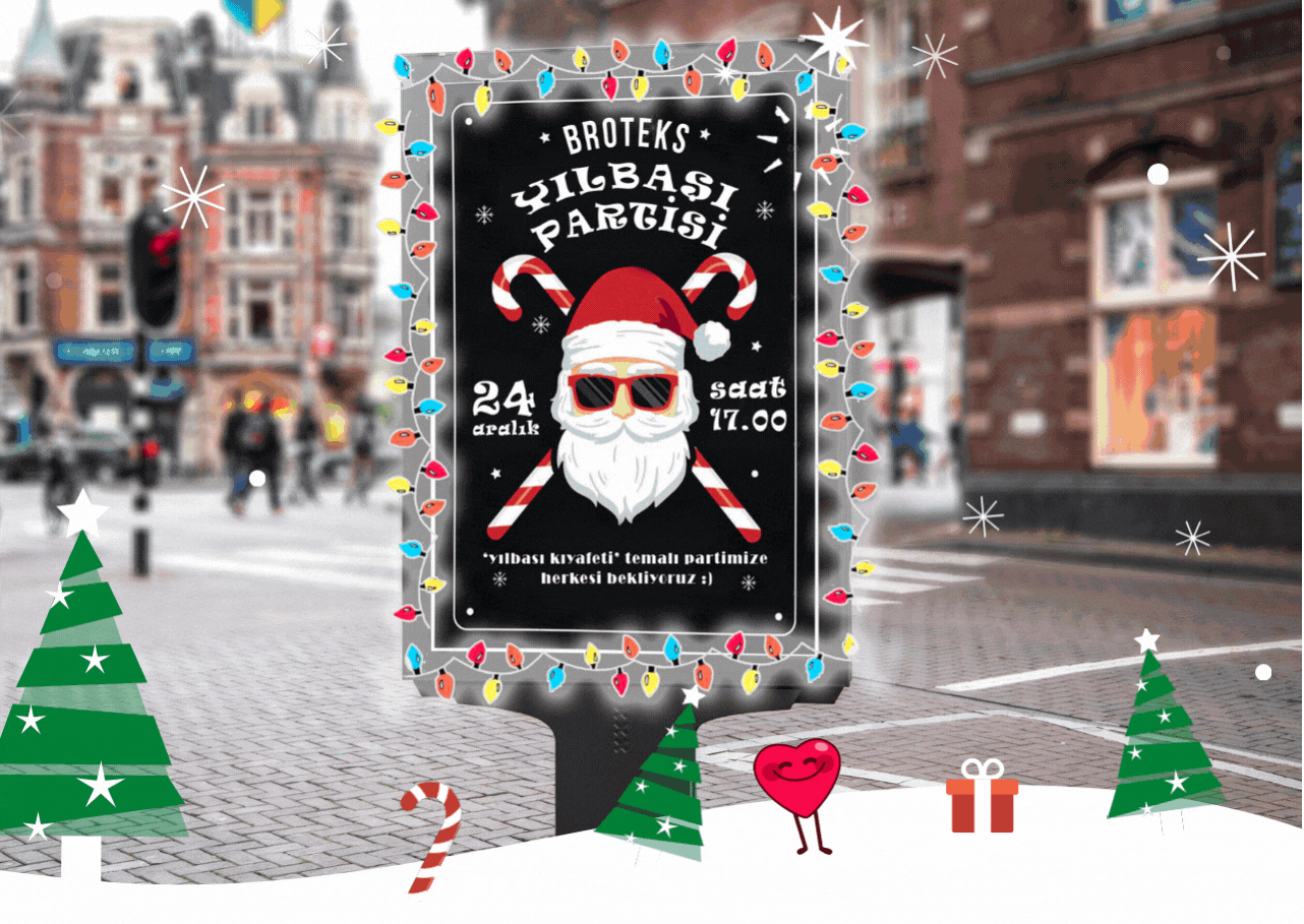 Açık Mavi Ağaçlar ve Yıldızlar Yılbaşı Tasarımı Kart (1).gif