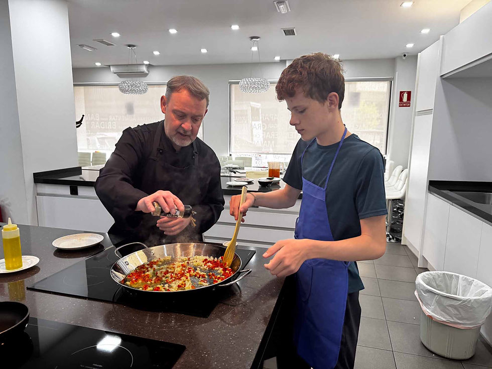 Neil learning to cook Pallia