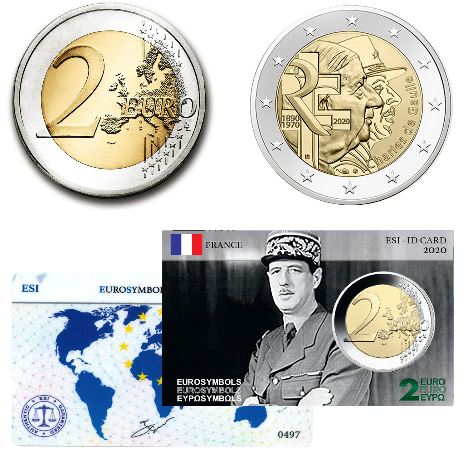 Collection Complète- France 2020 Charles de Gaulle- Carte+ Pièce(26742)