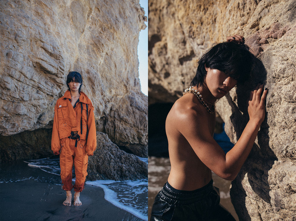 Orange suit and portrait diptych from a road-trip series