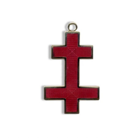 A gilt and enamelled jewel in the form of a patriarchal cross.