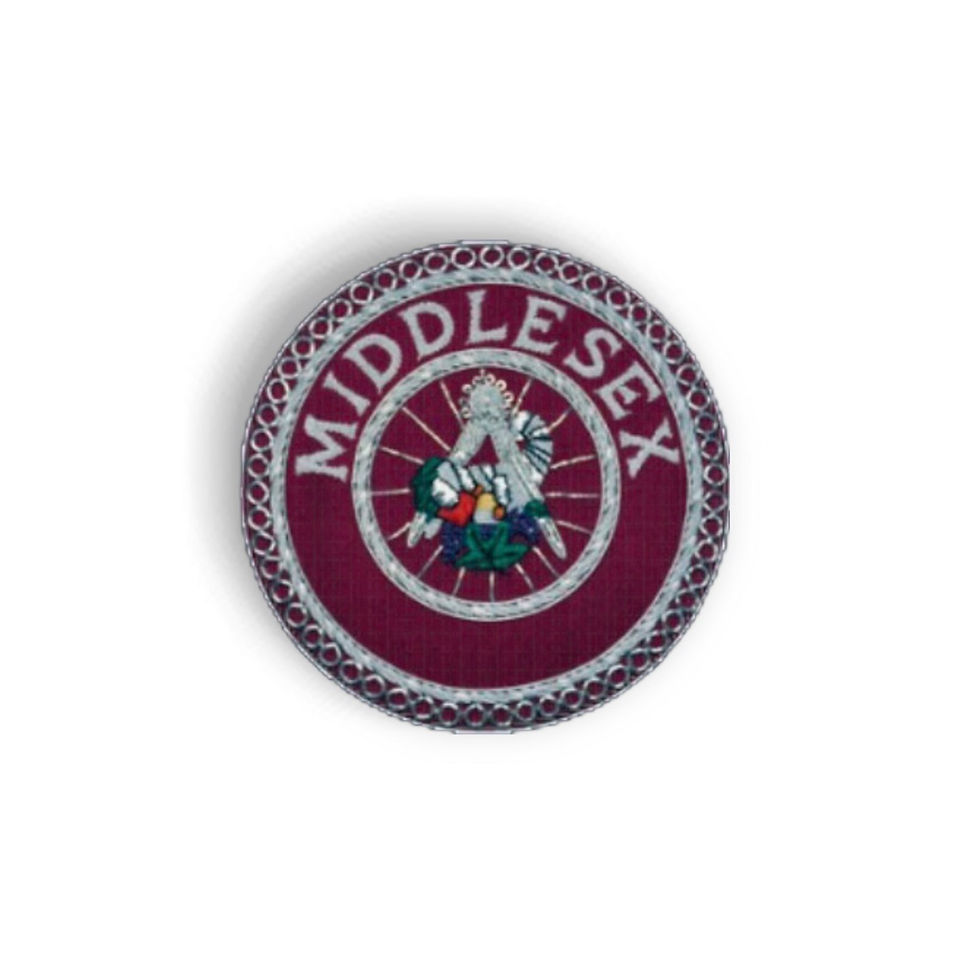 Craft provincial steward badge made from circular red fabric with silver embrodery.