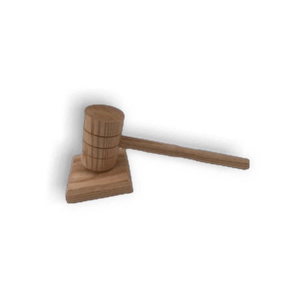 Wooden gavel with matching knocking block.