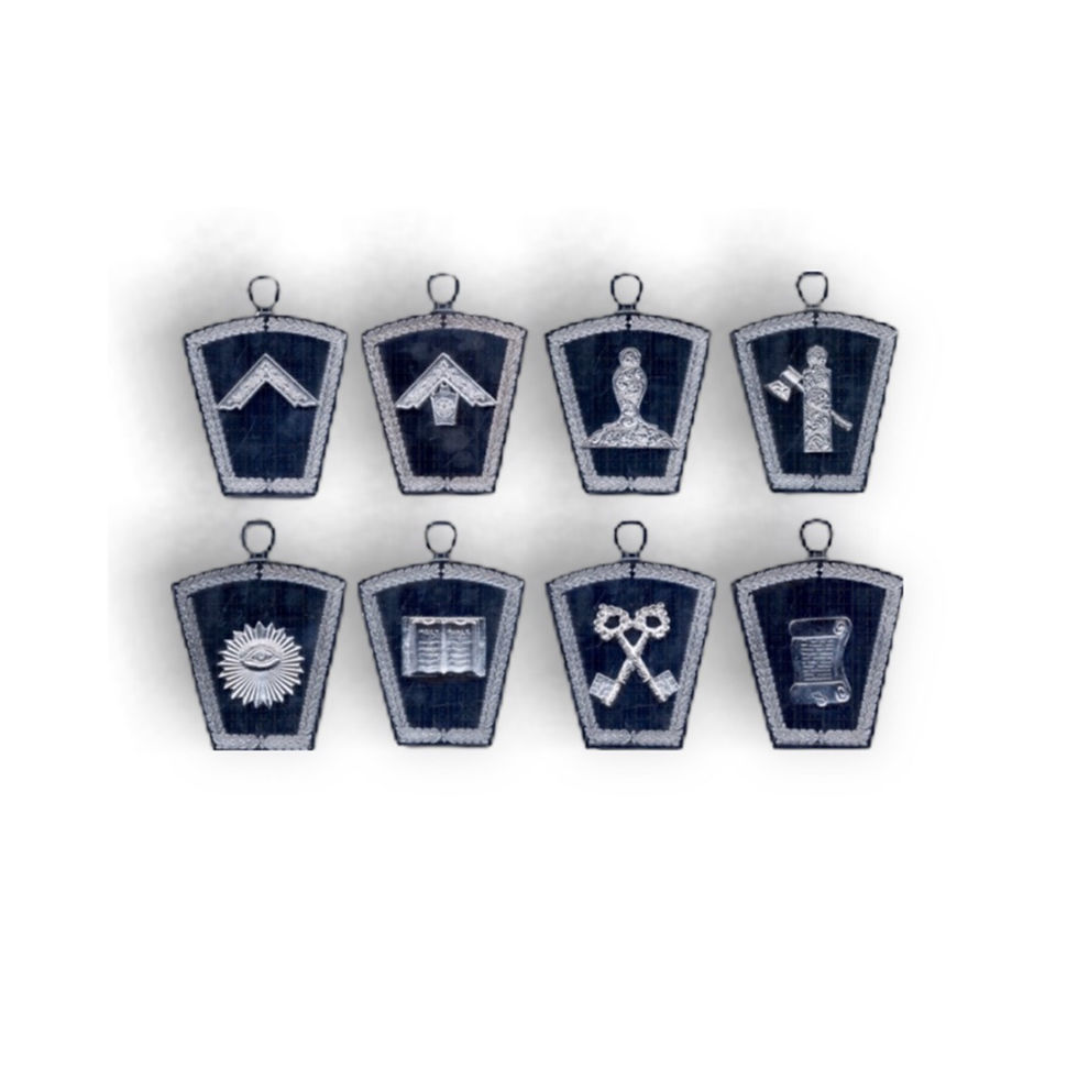 Thumbnail: A selection of mark officer collar jewel in silver plated metal surmounted by various rank insignia.