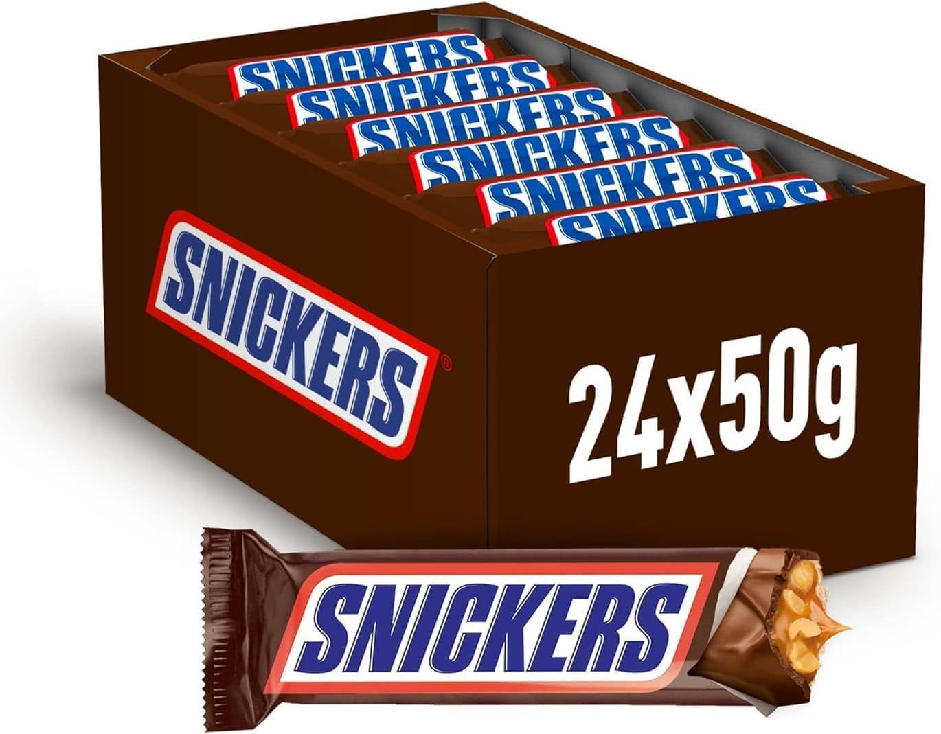 Snickers Candy Bar Chocolate Covered, 24 bars x 50g