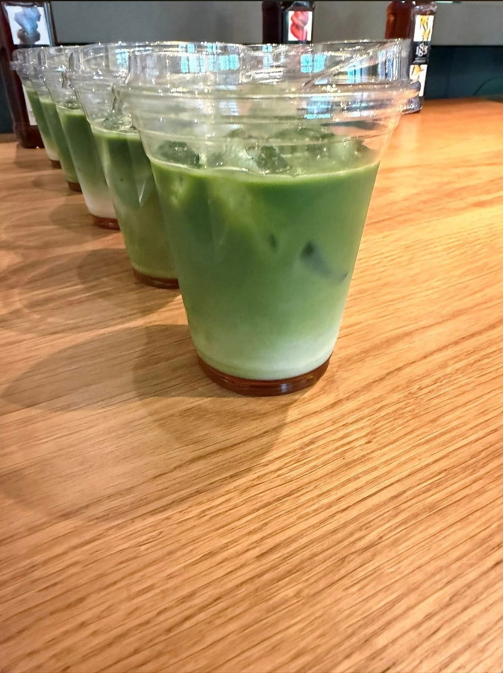 Elegant matcha bar styled for a branded employee wellbeing event