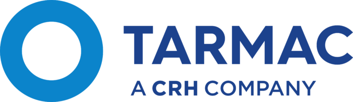 A blue circle logo with the words Tarmac, a CRH company below.