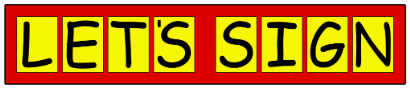 Red and yellow logo for Let's Sign who create BSL resources