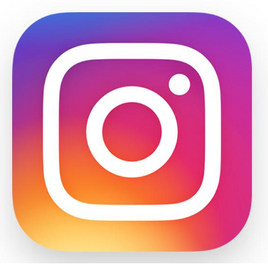 The Instagram icon with ombre blue, orange and pink background and a line drawing or a square camera in white centrally.