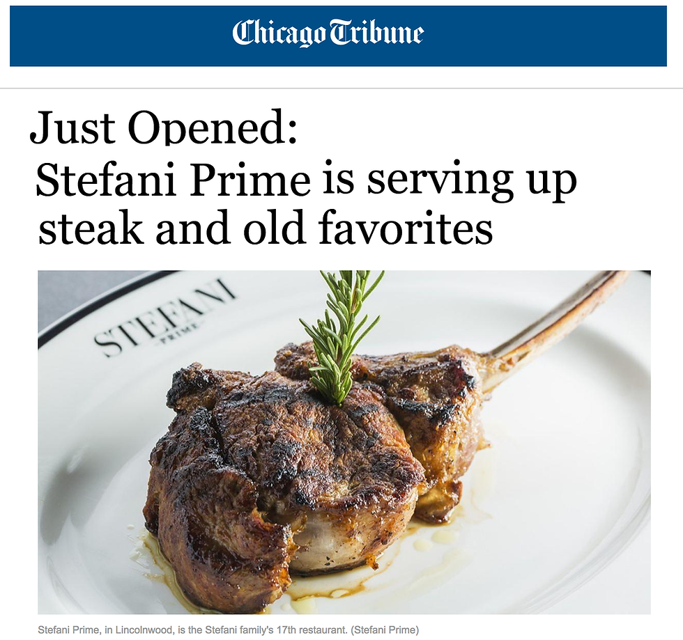 Chicago Tribune Image of Stefani Prime in Lincolnwood Stefani family's 17th restaurant