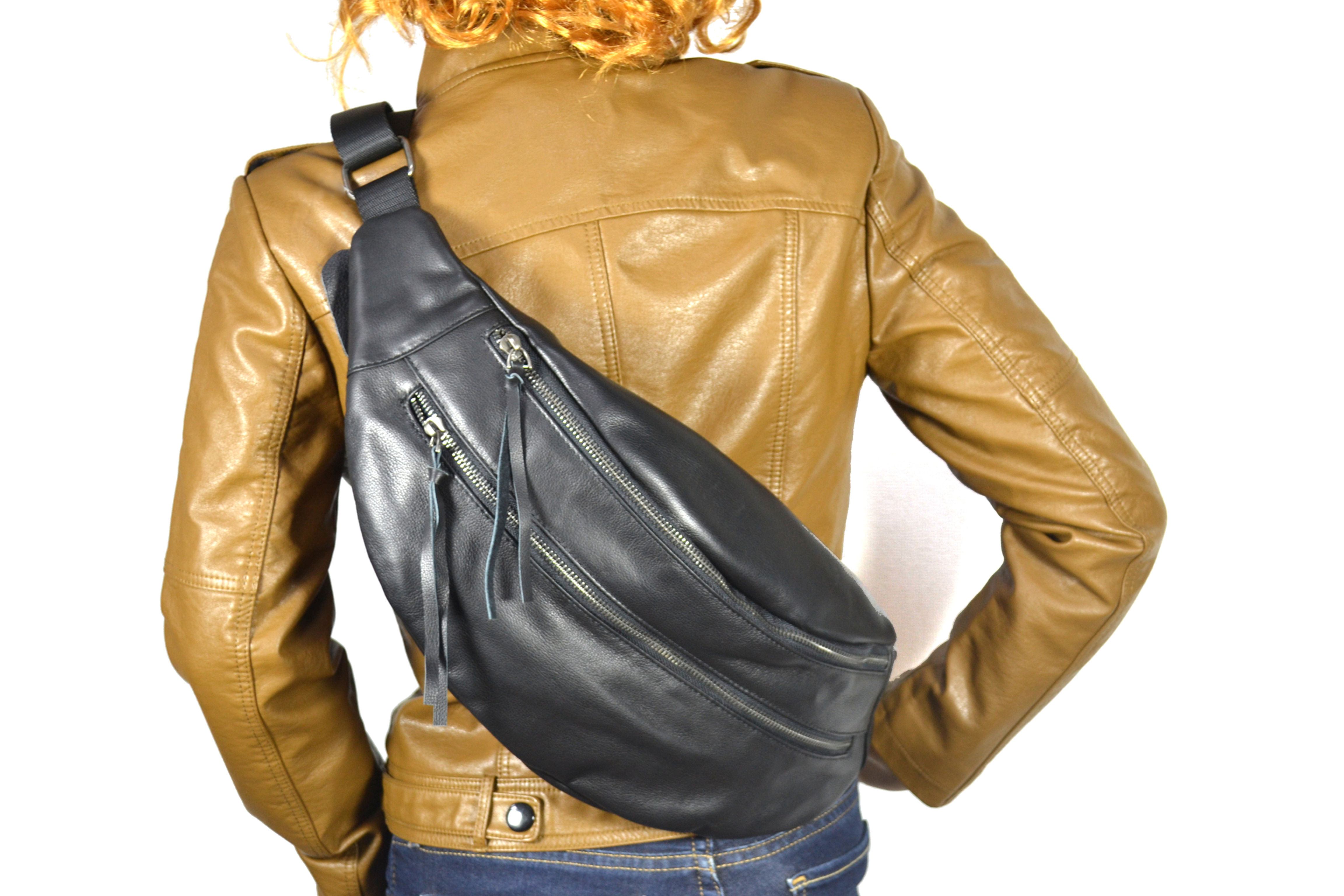 Leather Fanny pack Double Zipper