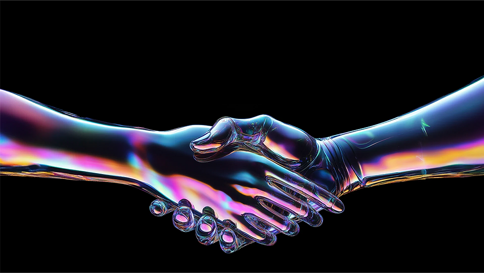 shaking hands futuristic multicolored handshake