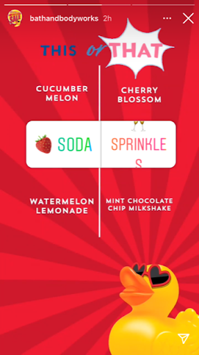 Example of an Instagram Poll on Bath and Bodyworks Instagram Stories