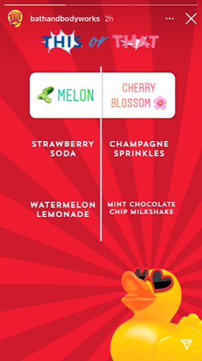 Example of an Instagram Poll on Bath and Bodyworks Instagram Stories