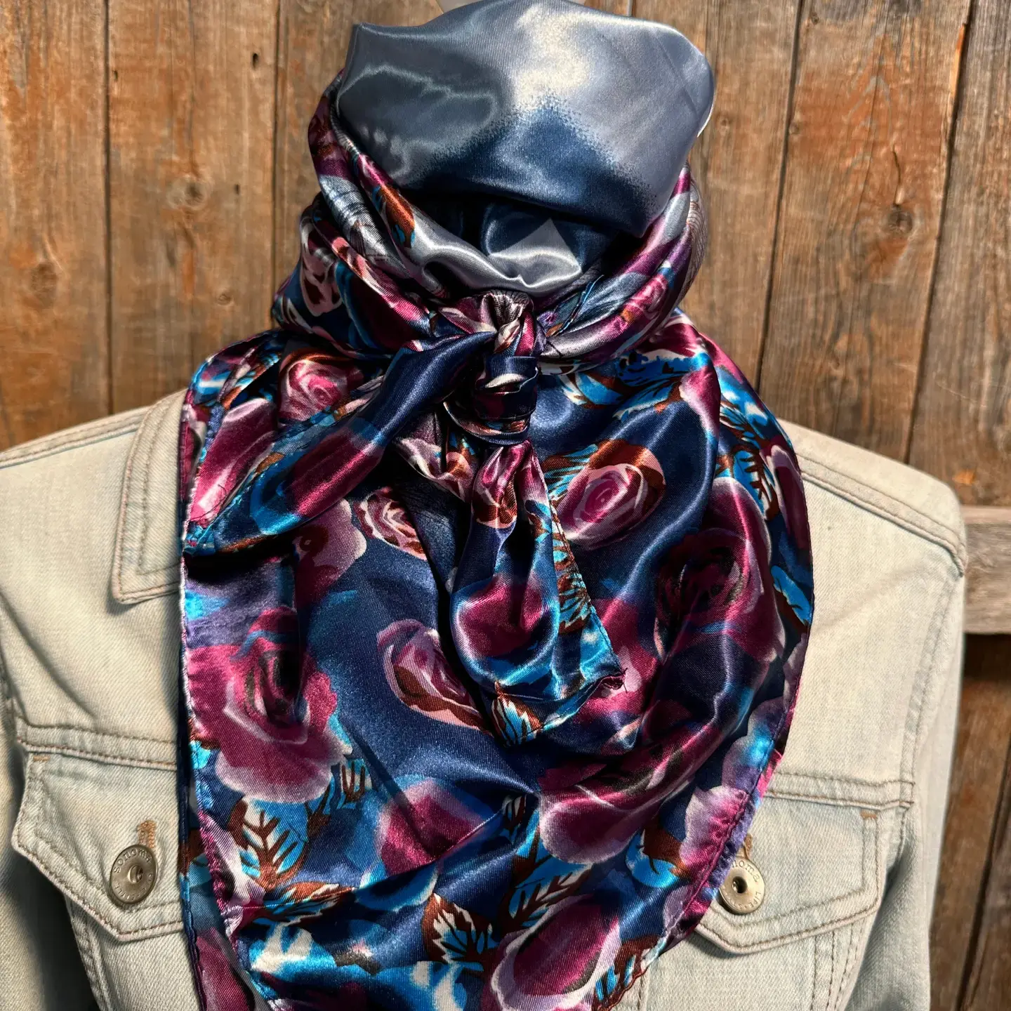 Rodeo Drive | 35X35" Blue and Purple Roses Wild Rag / Scarf WR1006
