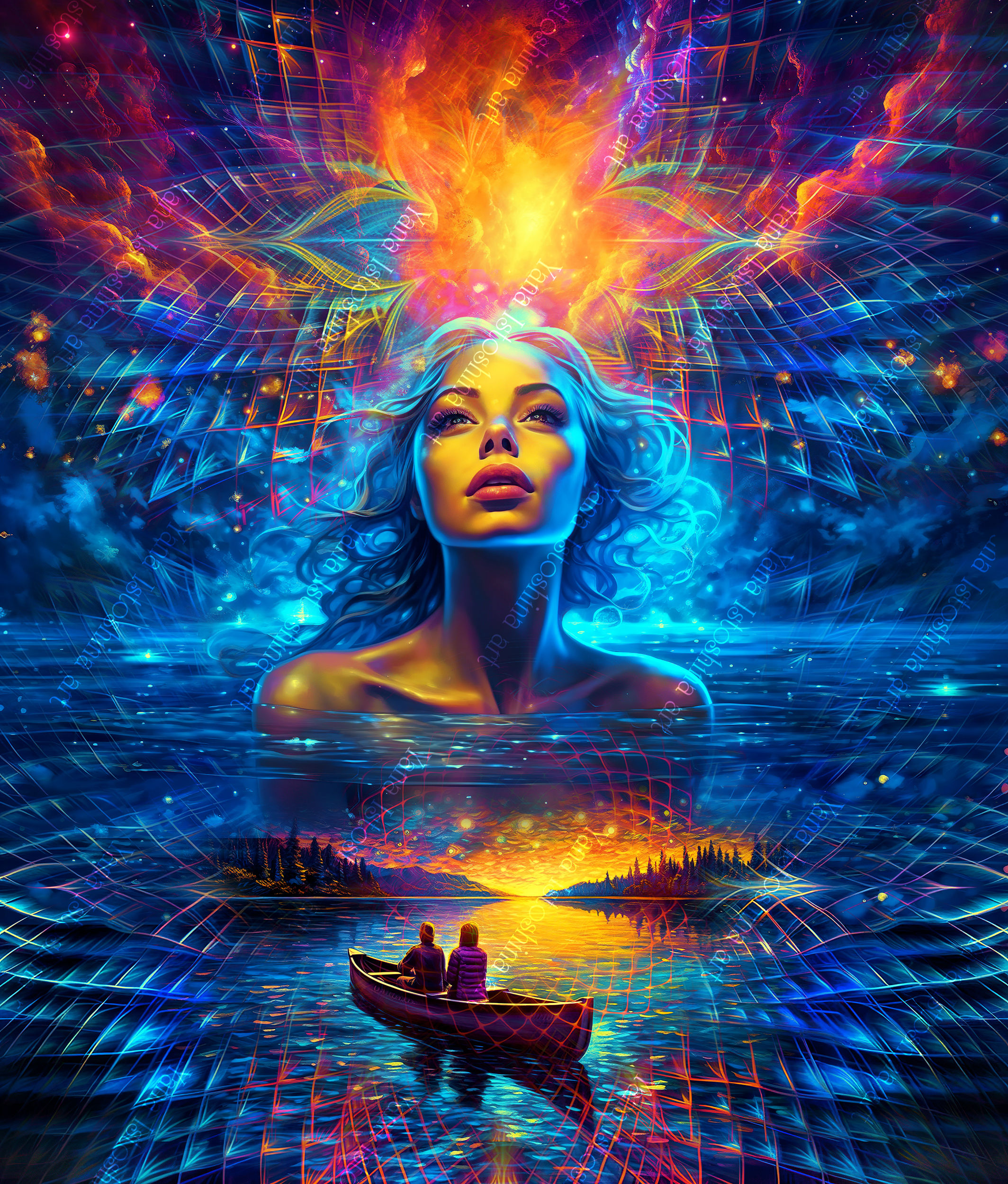 Psychedelic UV Reactive Visionary Art Tapestry | Glowing Trippy Wall Hanging