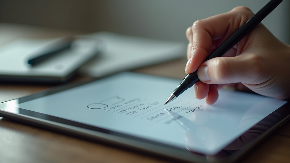 Close-up view of a tablet showing a handwritten answer being typed