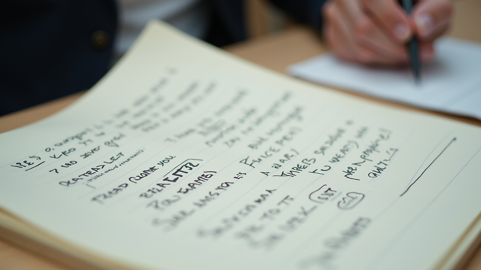 Close-up view of handwritten notes with corrections and annotations