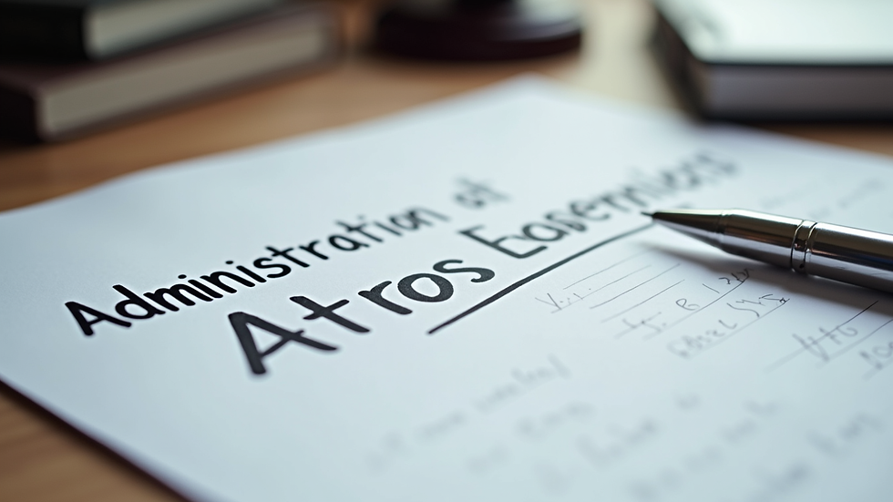 Close-up view of handwritten notes and a pen focusing on administrative law topics