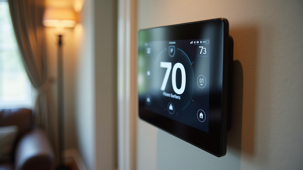 Close-up view of a smart thermostat on a wall